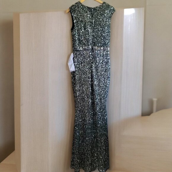 NWT Mac Duggal Forest Green Sequin Embellished Thigh-High Trumpet Gown MSRP $450 - Picture 3 of 8